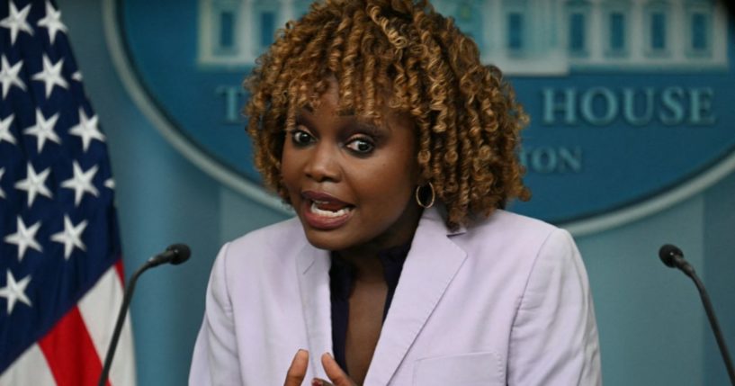 White House press secretary Karine Jean-Pierre speaks during the daily press briefing in the Brady Press Briefing Room of the White House in Washington, D.C., on Monday.