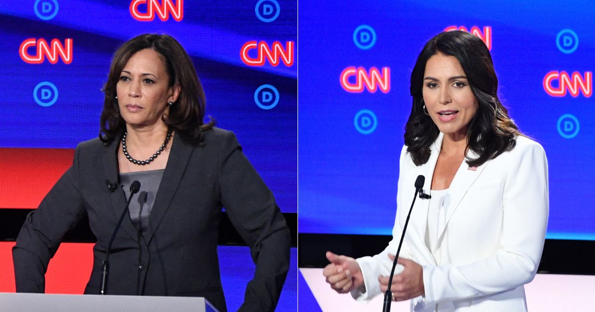 During the Democratic primary debates in 2019, then-Rep. Tulsi Gabbard, right, ripped apart then-Sen. Kamala Harris, left, and now video of that moment is circulating on social media.