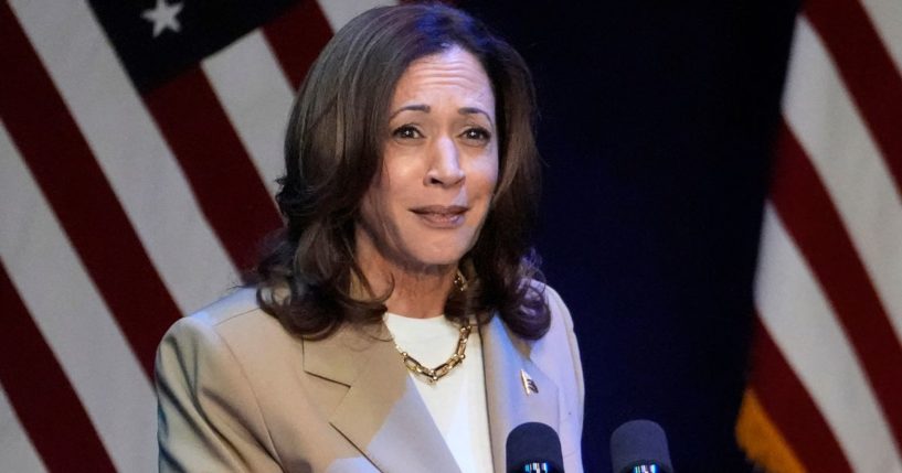 Vice President Kamala Harris speaks during a campaign fundraising event in Pittsfield, Massachusetts, on July 27.