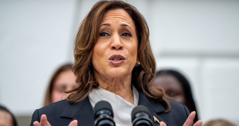 Vice President Kamala Harris speaks during an NCAA championship teams celebration on the South Lawn of the White House in Washington, D.C., on July 22.