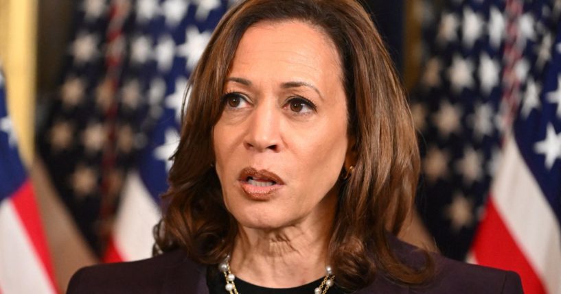 Vice President Kamala Harris speaks to the media after meeting with Israeli Prime Minister Benjamin Netanyahu in Washington, D.C., on July 25.