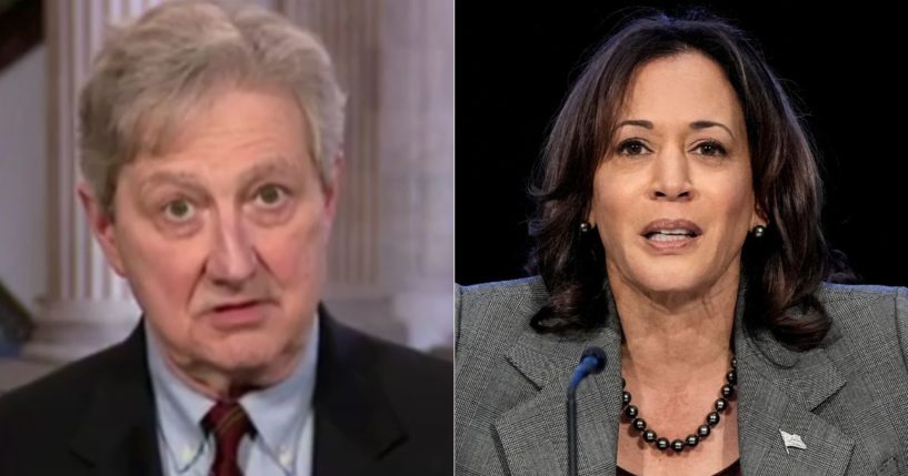 During the July 29 episode of "Your World," Sen. John Kennedy, left, spoke out against Vice President Kamala Harris, calling her a "ding-dong."