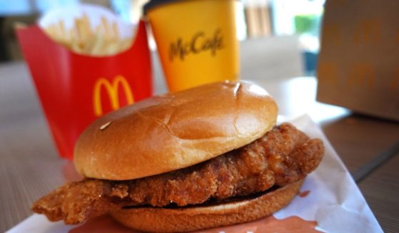 A chicken sandwich from McDonald's is pictured in Chicago, Illinois, on May 6, 2021.