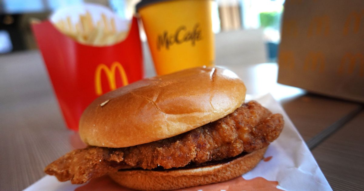A chicken sandwich from McDonald's is pictured in Chicago, Illinois, on May 6, 2021.