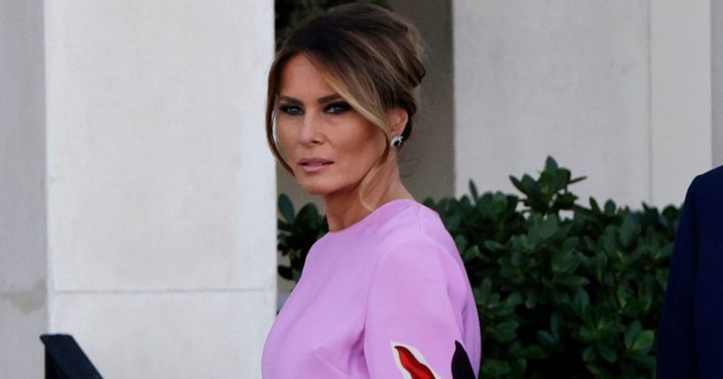 Former first lady Melania Trump arrives at the home of billionaire investor John Paulson in Palm Beach, Florida, on April 6.