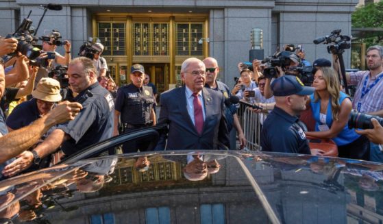 Democratic Sen. Bob Menendez leaves Manhattan federal court in New York on Monday.