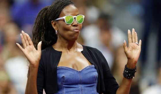 Former first lady Michelle Obama reacts during a ceremony at the U.S. Open during the Women/Men's Singles First Round matches on Day One of the 2023 U.S. Open in New York City on Aug. 28, 2023.