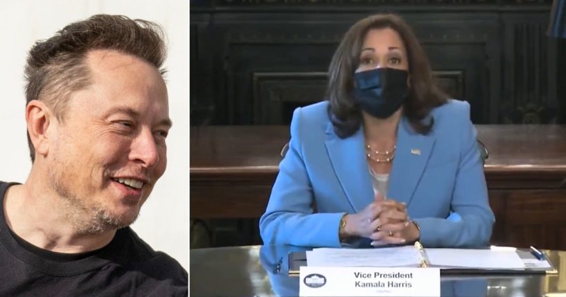 In a post on X, Elon Musk, left, expressed his disdain for the idea of Vice President Kamala Harris, right, becoming president.