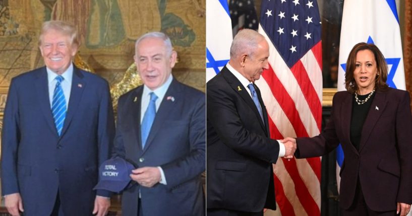 On Friday, Israeli Prime Minister Benjamin Netanyahu met with former President Donald Trump, left, in Mar-a-lago, which seemed to be a vastly different meeting than the one he had with Vice President Kamala Harris, right, in Washington, D.C., on Thursday.