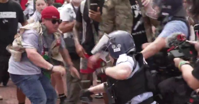 Protesters clashed with U.S. Park Police Wednesday during Israeli Prime Minister Benjamin Netanyahu's visit to Washington, D.C.