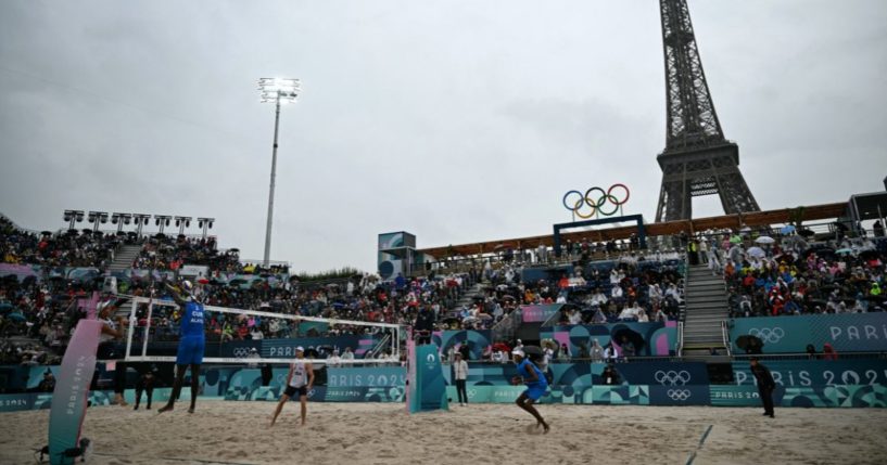 A general view of Eiffel Tower Stadium in Paris during the Olympic Games.