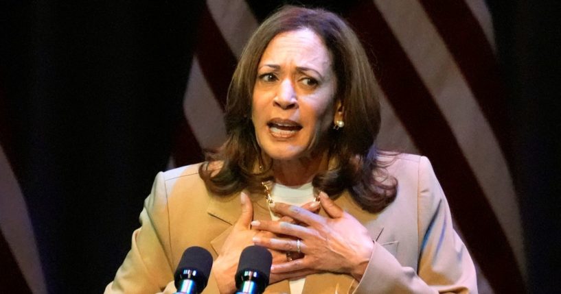 US Vice President and Democratic presidential candidate Kamala Harris speaks during a campaign fundraising event.