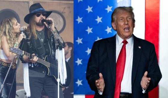 A composite image of former President Donald Trump, and musicians Billy Ray Cyrus and Miley Cyrus.