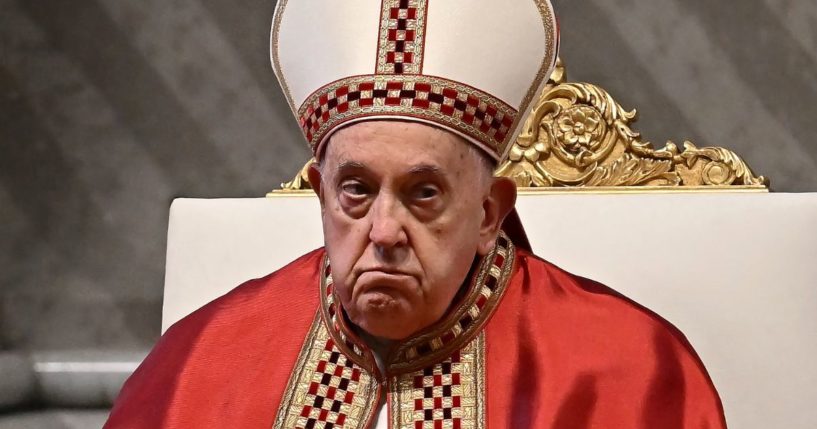 Pope Francis celebrates a mass to mark the feast of apostles Peter and Paul in the Vatican on June 29.