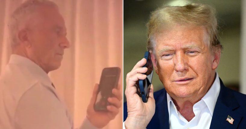 Former President Donald Trump, right, seen in a file photo from May, spoke with independent presidential candidate Robert F. Kennedy, left, about his conversation with President Joe Biden after the assassination attempt on Trump on July 13.