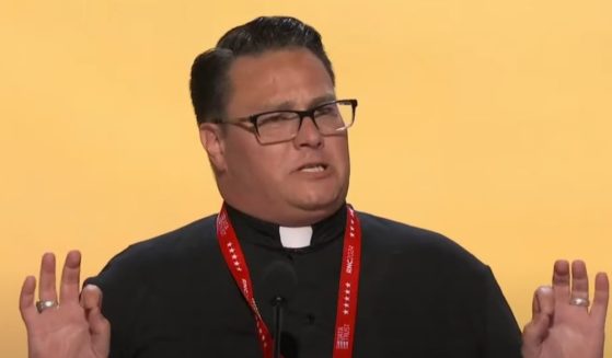 The Rev. James Roemke does an impression of former President Donald Trump at the Republican National Convention in Milwaukee.