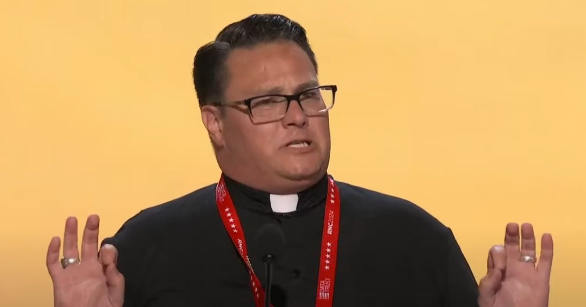 The Rev. James Roemke does an impression of former President Donald Trump at the Republican National Convention in Milwaukee.