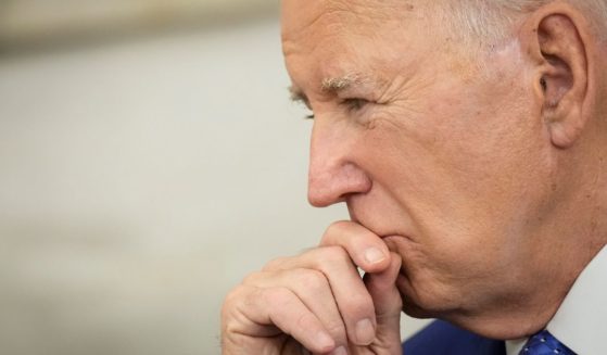 President Joe Biden looks on during a meeting in the Oval Office of the White House in Washington on July 5, 2023.