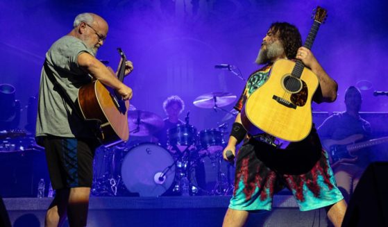 Kyle Gass, left, and Jack Black of Tenacious D perform at PNC Music Pavilion in Charlotte, North Carolina, on Sept. 6, 2023.