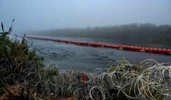 A floating barrier is deployed in the middle of the Rio Grande on the U.S.-Mexico Border in Eagle Pass, Texas, on Dec. 23, 2023.