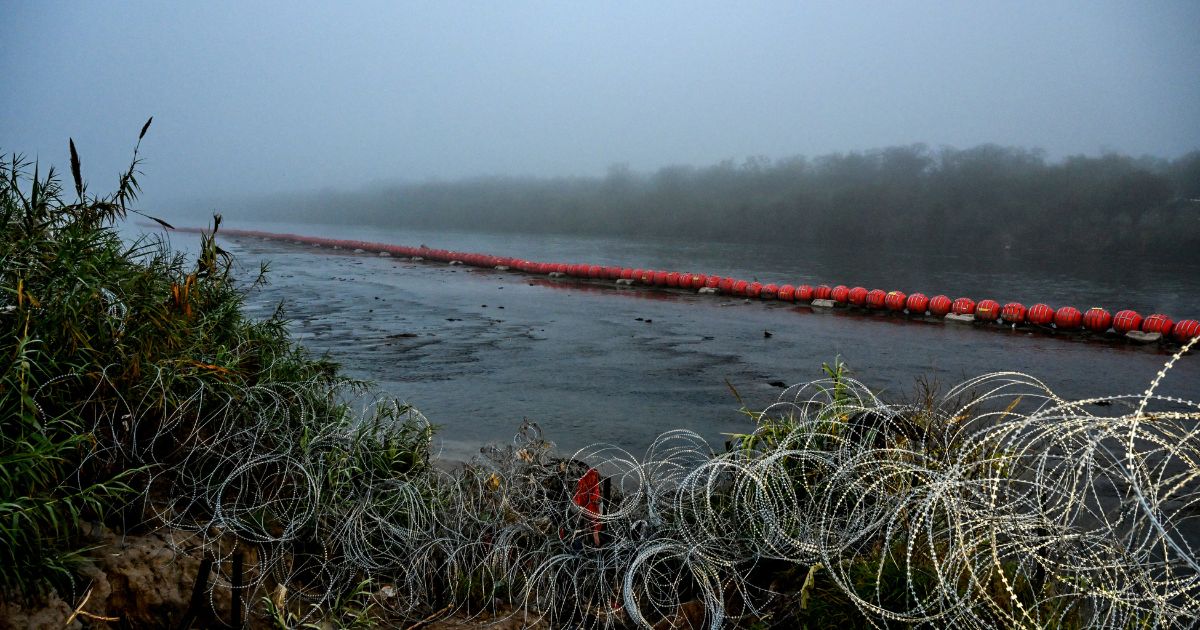 A floating barrier is deployed in the middle of the Rio Grande on the U.S.-Mexico Border in Eagle Pass, Texas, on Dec. 23, 2023.