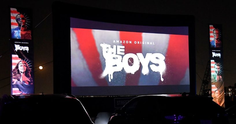 A view of the screen during Amazon Prime Video's "The Boys" Season 2 Drive-In Premiere and Fan Screening in Los Angeles on Sept. 3, 2020.