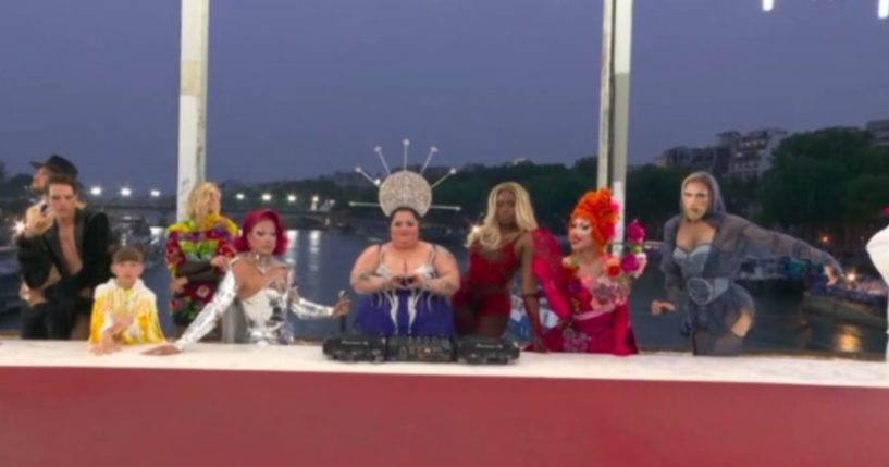 During the Olympic Opening Ceremony on Friday, performers created a mock tableau of Leonardo da Vinci's "The Last Supper."