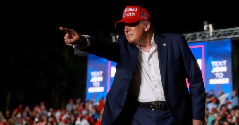 Former President Donald Trump leaves after speaking at a campaign rally at the Trump National Doral Golf Club in Doral, Florida, on Tuesday.