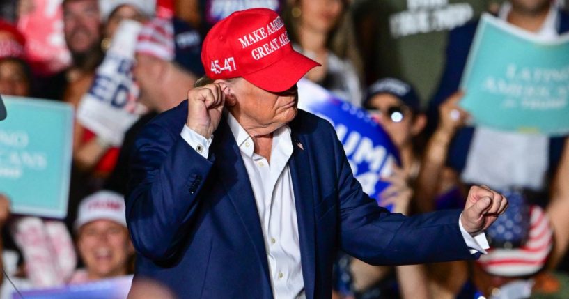 Former President Donald Trump dances during a campaign rally in Doral, Florida, on July 9.