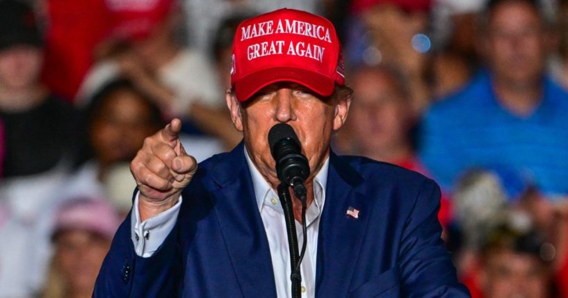 Former President Donald Trump gestures as he speaks during a rally in Doral, Florida, on July 9.