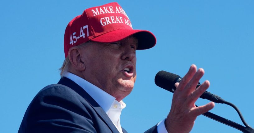 Republican presidential candidate and former President Donald Trump speaks at a campaign rally in Chesapeake, Virginia, on Friday.