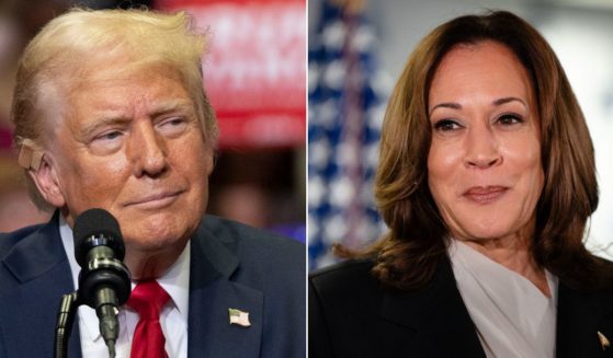 At left, Republican presidential nominee and former President Donald Trump holds a campaign rally at the Van Andel Arena in Grand Rapids, Michigan, on Saturday. At right, Vice President Kamala Harris speaks at her presidential campaign headquarters in Wilmington, Delaware, on Monday.