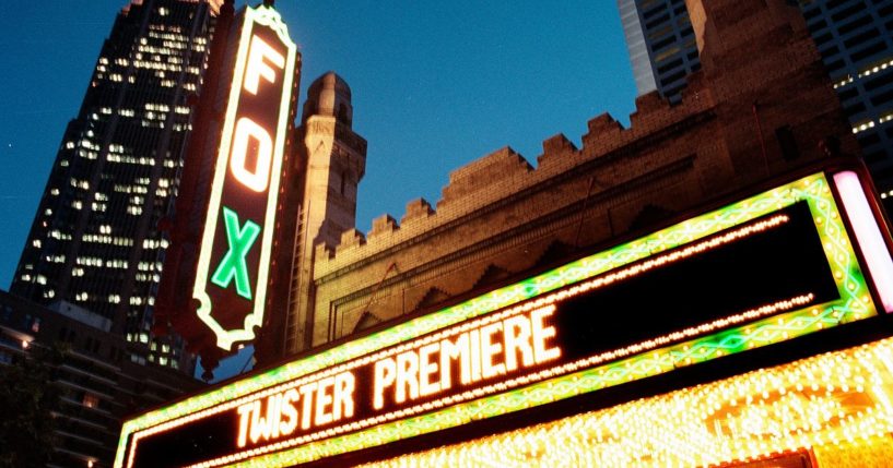 The Fabulous Fox Theater Marque is pictured during the "Twister" premier in Atlanta, Georgia on May 10, 1996.