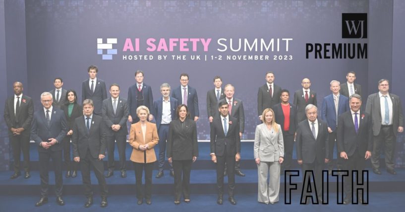 (First row L-R) France's Minister for Economy, Finance, Industry and Digital Security Bruno Le Maire, German Economy and Climate Minister Robert Habeck, European Commission President Ursula von der Leyen, U.S. Vice President Kamala Harris, British Prime Minister Rishi Sunak, Italy's Prime Minister Giorgia Meloni, U.N. Secretary General Antonio Guterres and Australia's Deputy Prime Minister and Minister of Defence Richard Marles, (middle and back rows L-R) Google's James Manyika, Tino Cuellar, President of the Carnegie Endowment for International Peace, Amba Kak, AI Now Institute, Arthur Mensch, Mistal AI, Adam Selipsky, Amazon Web Services, Nick Clegg, Meta, Yoshu Bengio, Yoshua Bengio, founder and scientific director of Mila at the Quebec AI Institute, Dario Amodei, Anthropic, Sam Altman, OpenAI, Mircrosoft's Brad Smith, Mustafa Suleyman, Inflection AI, Alondra Nelson, Institute for Advanced Study Professor of Social Science, Demis Hassabis, Google DeepMind, Eric Schmidt, Schmidt Futures, Ian Hogarth, chair of the U.K. frontier AI taskforce and Reid Hoffman, Inflection AI, pose for a family photo on the second day of the U.K. Artificial Intelligence Safety Summit at Bletchley Park in Bletchley, England on Nov. 2, 2023.