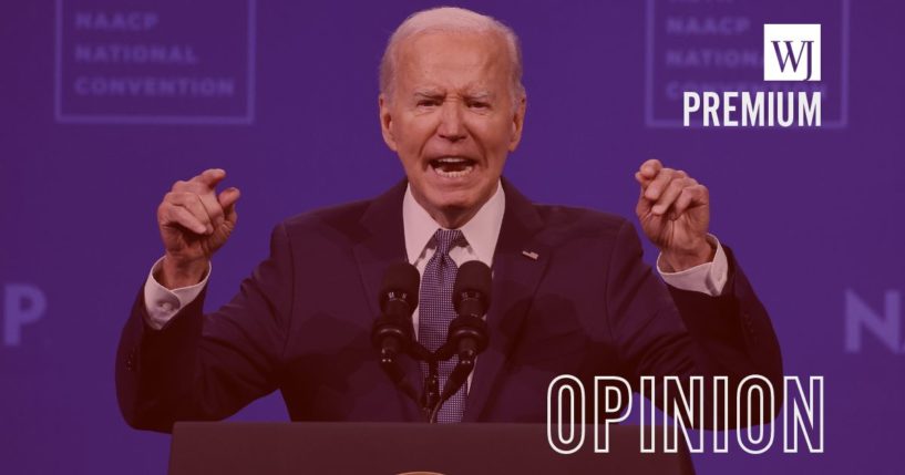 President Joe Biden yells during a speech at the 115th NAACP National Convention in Las Vegas, Nevada, on July 16.