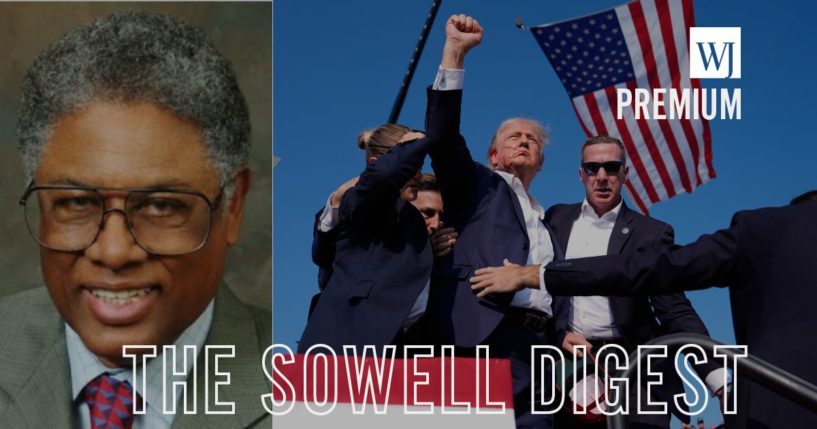 Thomas Sowell, left, came out of retirement after the attempted assassination on former President Donald Trump, right, on Saturday to offer his opinion on Trump and Democratic rhetoric.