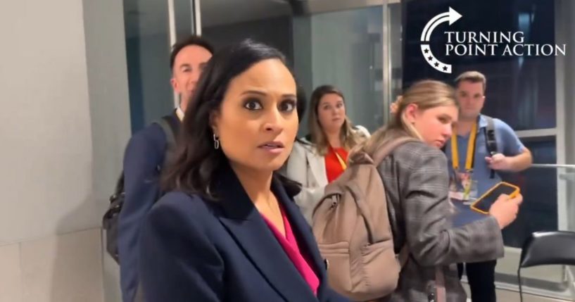 Kristen Welker of NBC News is confronted at the Republican National Convention in Milwaukee.