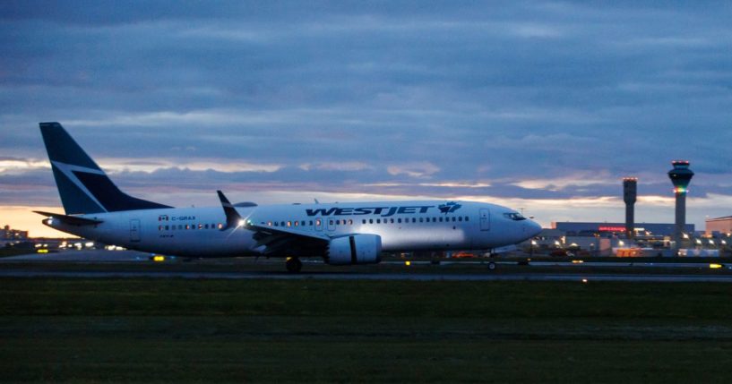 A Westjet 737 Max arrives at Toronto Pearson International airport on June 30.