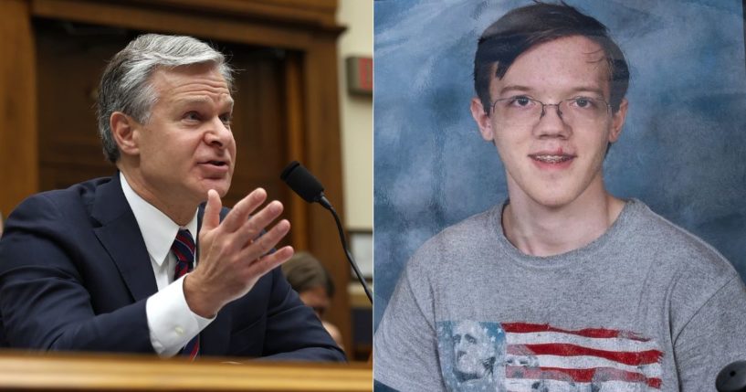 While testifying before a House Judiciary Committee on Monday, FBI Director Christopher Wray, left, said that former President Donald Trump's would-be assassin, Thomas Matthew Crooks, right, flew a drone over the site and livestreamed the footage.