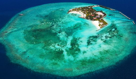 An aerial view shows Feydhoo Finolhu island at Male Atoll, Maldives, on May 17, 2012.