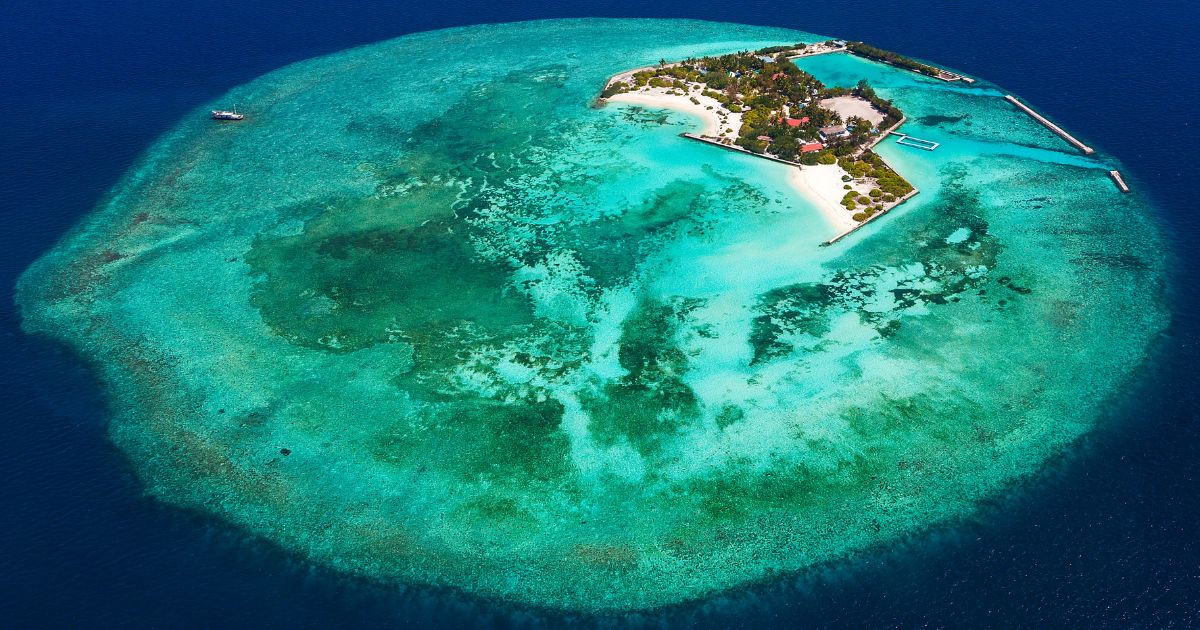 An aerial view shows Feydhoo Finolhu island at Male Atoll, Maldives, on May 17, 2012.