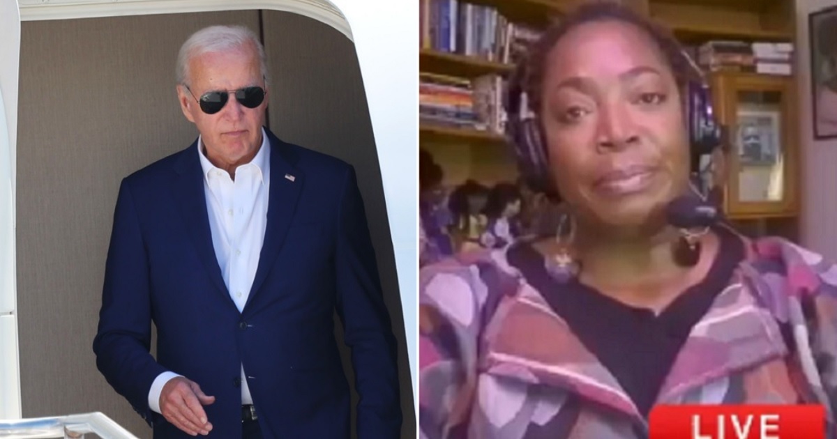 President Joe Biden, pictured left on a campaign stop in Harrisburg, Pennsylvania, on Sunday; radio host Andrea Lawful-Sanders, right.