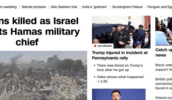 A screen shot of CNN's web page on Saturday evening.