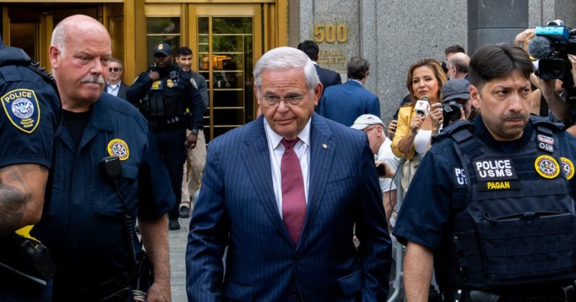 U.S. Sen. Bob Menendez (D-NJ) exits Manhattan federal court on July 16, 2024 in New York City.