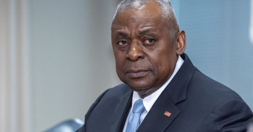 Secretary of Defense Lloyd Austin pauses during a meeting Tuesday at the Pentagon in Washington, D.C..