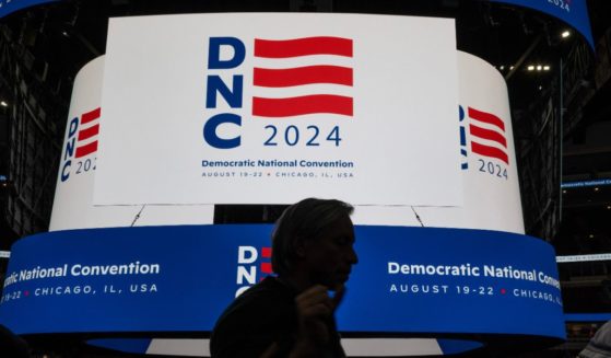 The logo for the Democratic National Convention is displayed on the scoreboard at the United Center during a media walkthrough on January 18, 2024 in Chicago, Illinois. The convention is scheduled to be held in Chicago from August 19-22, 2024.