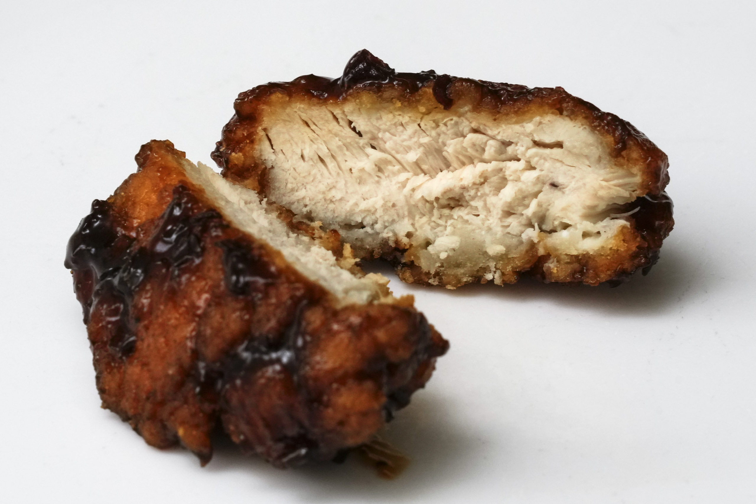 A boneless chicken wing is displayed in Glenside, Pennsylvania, on Feb. 8, 2023.