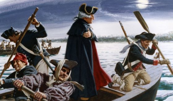 A painting depicting General George Washington's crossing of the Delaware River from on December 25, 1776 between Pennsylvania and New Jersey.