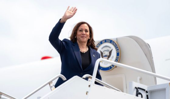 Vice President Kamala Harris departs Milwaukee Mitchell International Airport aboard Airforce 2, after speaking at a campaign rally inside West Allis Central High School on July 23, 2024 in Milwaukee, Wisconsin.