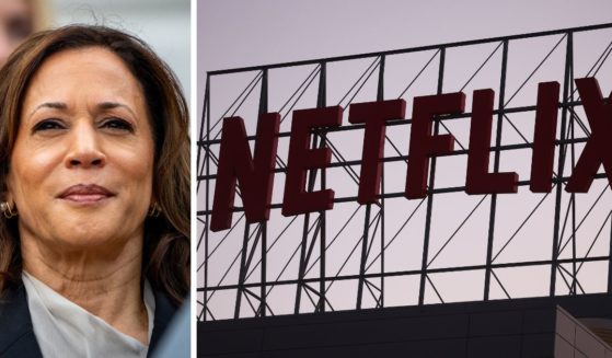 (L) U.S. Vice President Kamala Harris attends an NCAA championship teams celebration on the South Lawn of the White House on July 22, 2024 in Washington, DC. (R) The Netflix logo is displayed at its corporate offices on September 25, 2023 in Los Angeles, California.
